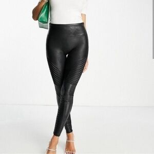Spanx Faux Leather Moto Black Leggings Size XL Tall